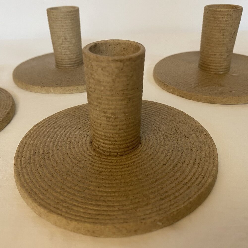 4 QTY Candle Holders by‎ NORTH PALM tan textured MODERN